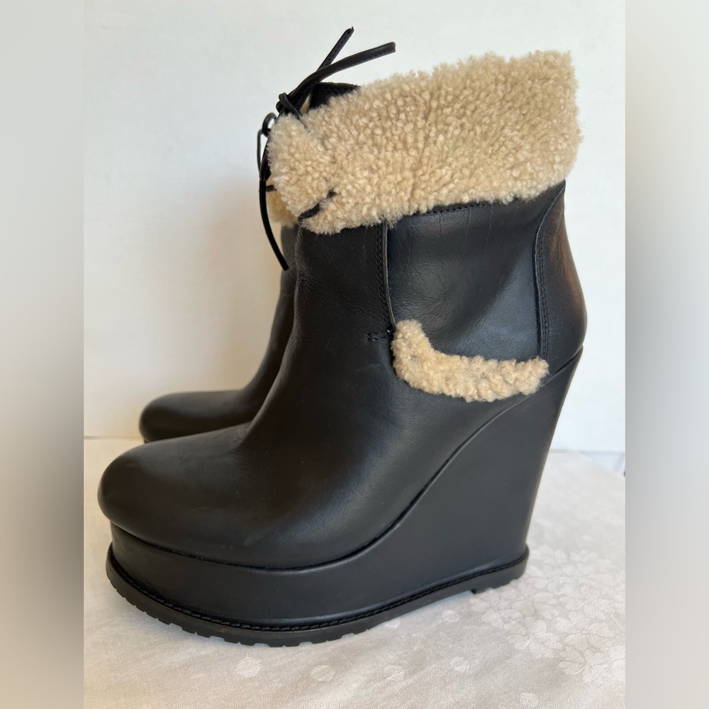 Billy Reid Leather/Shearling Platform Boots. Black. Made in Italy. Size 9.5